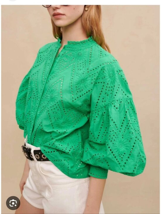 Maje Tops - *SOLD* MAJE |  Ciggy Eyelet Embroidery Cotton Blouse in green sz L